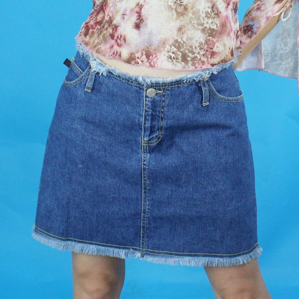 Vintage Y2k Frayed Denim Mini Skirt by Jalate Jeanswear